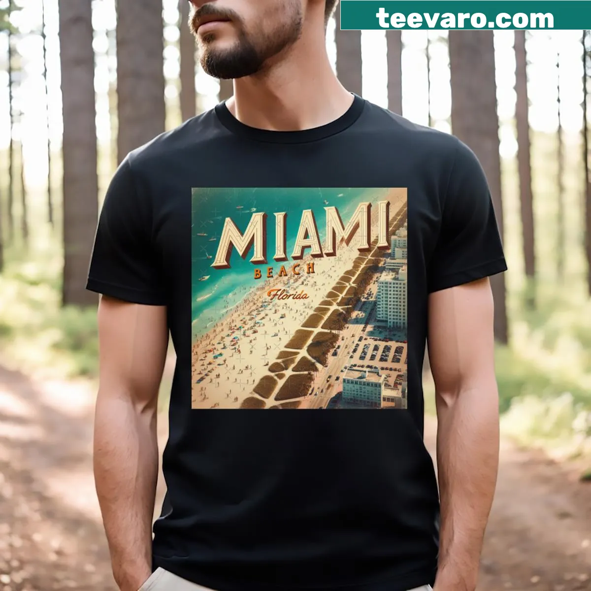 Illustrated Miami Beach design on a t-shirt — on a men's t-shirt