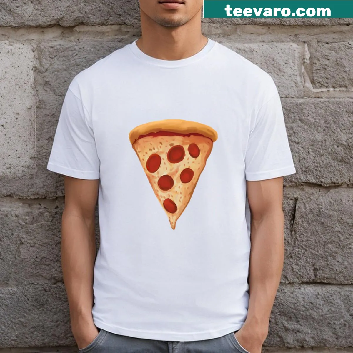 Illustration of a pepperoni pizza slice on T-shirt — on a men's t-shirt