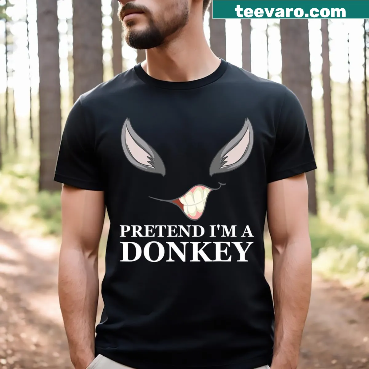 Funny T-shirt with 'Pretend I'm A Donkey' text for Halloween — on a men's t-shirt