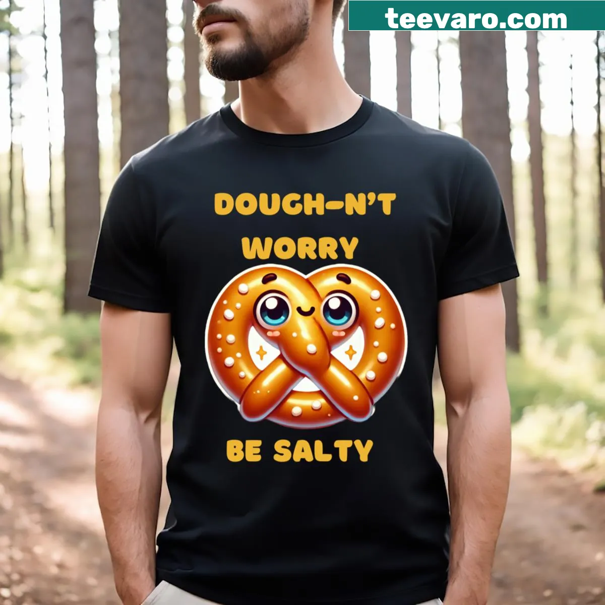 Cute pretzel t-shirt with playful text for coffee lovers — on a men's t-shirt