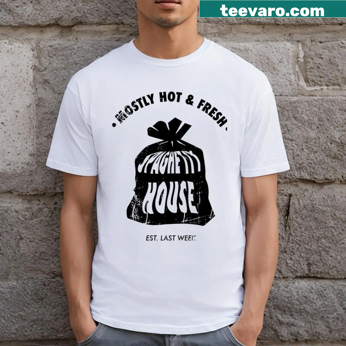 Fun typography design saying 'Spaghetty House' for food lovers — on a men's t-shirt