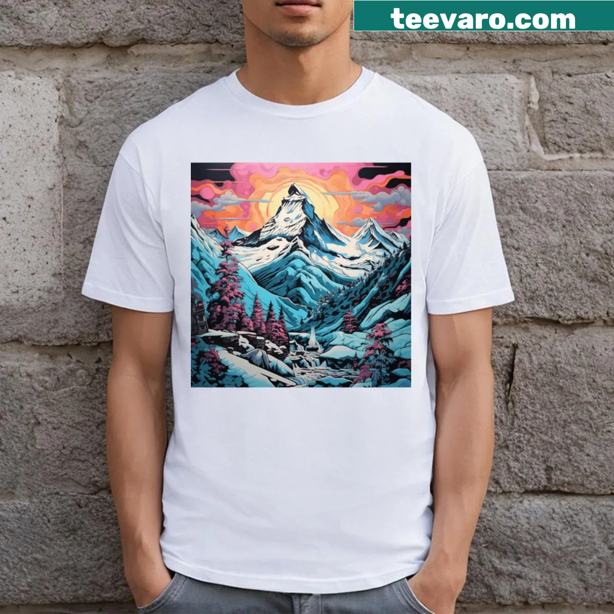 Illustrated Matterhorn T-shirt featuring the iconic Swiss mountain — on a men's t-shirt