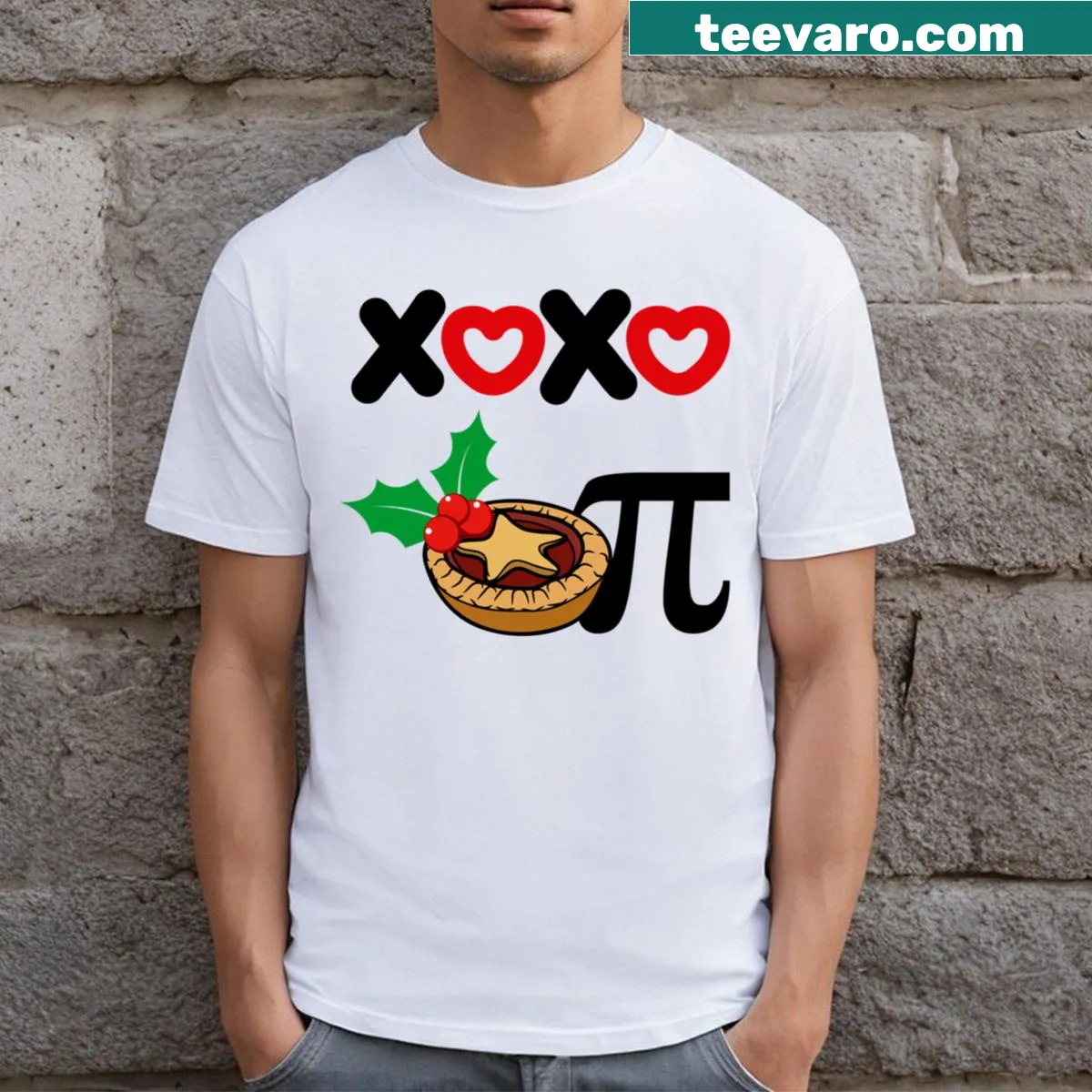 Graphic of a festive mince pie on a T-shirt celebrating holiday flavors — on a men's t-shirt