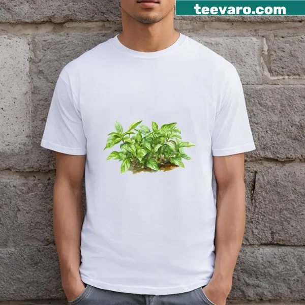 Watercolor Thai basil herb design on T-shirt