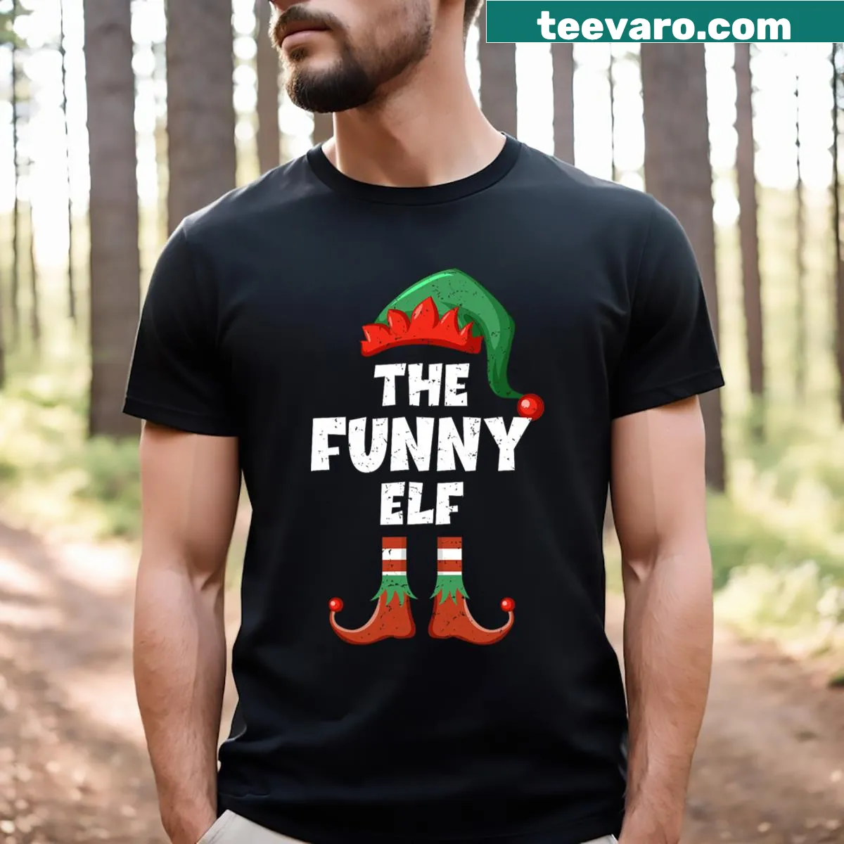 Funny cartoon elf graphic on Christmas T-shirt — on a men's t-shirt