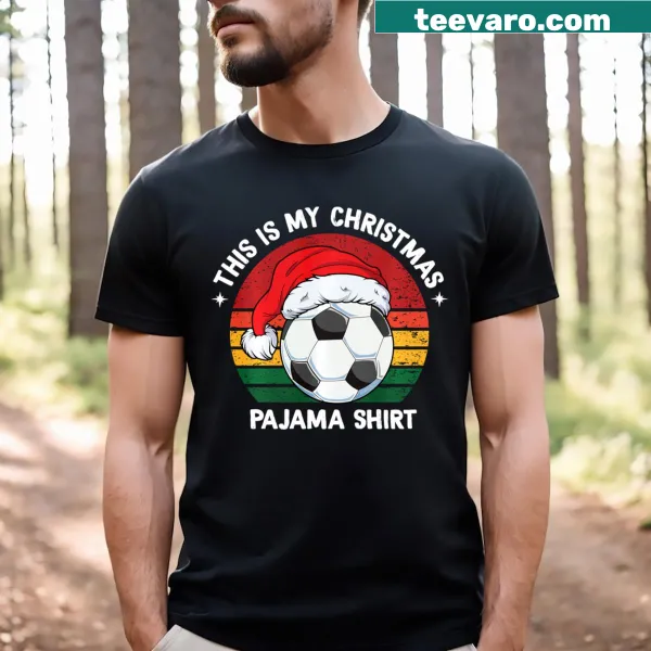 Christmas pajama soccer tee for kids with fun text