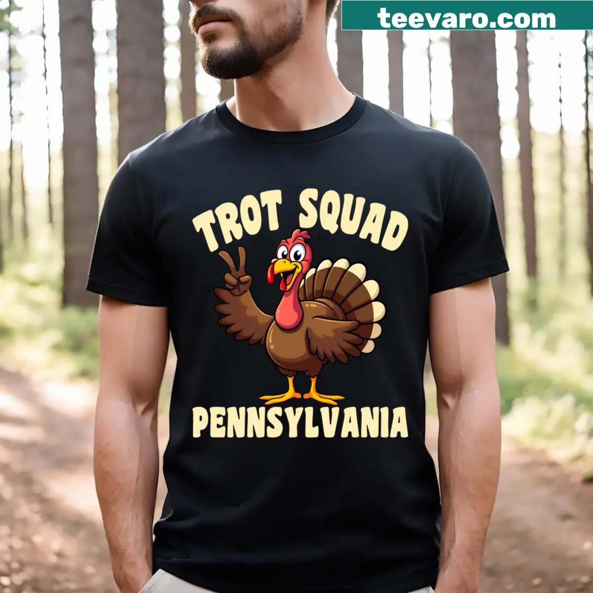 Thanksgiving-themed Trot Squad Pennsylvania T-shirt for runners — on a men's t-shirt
