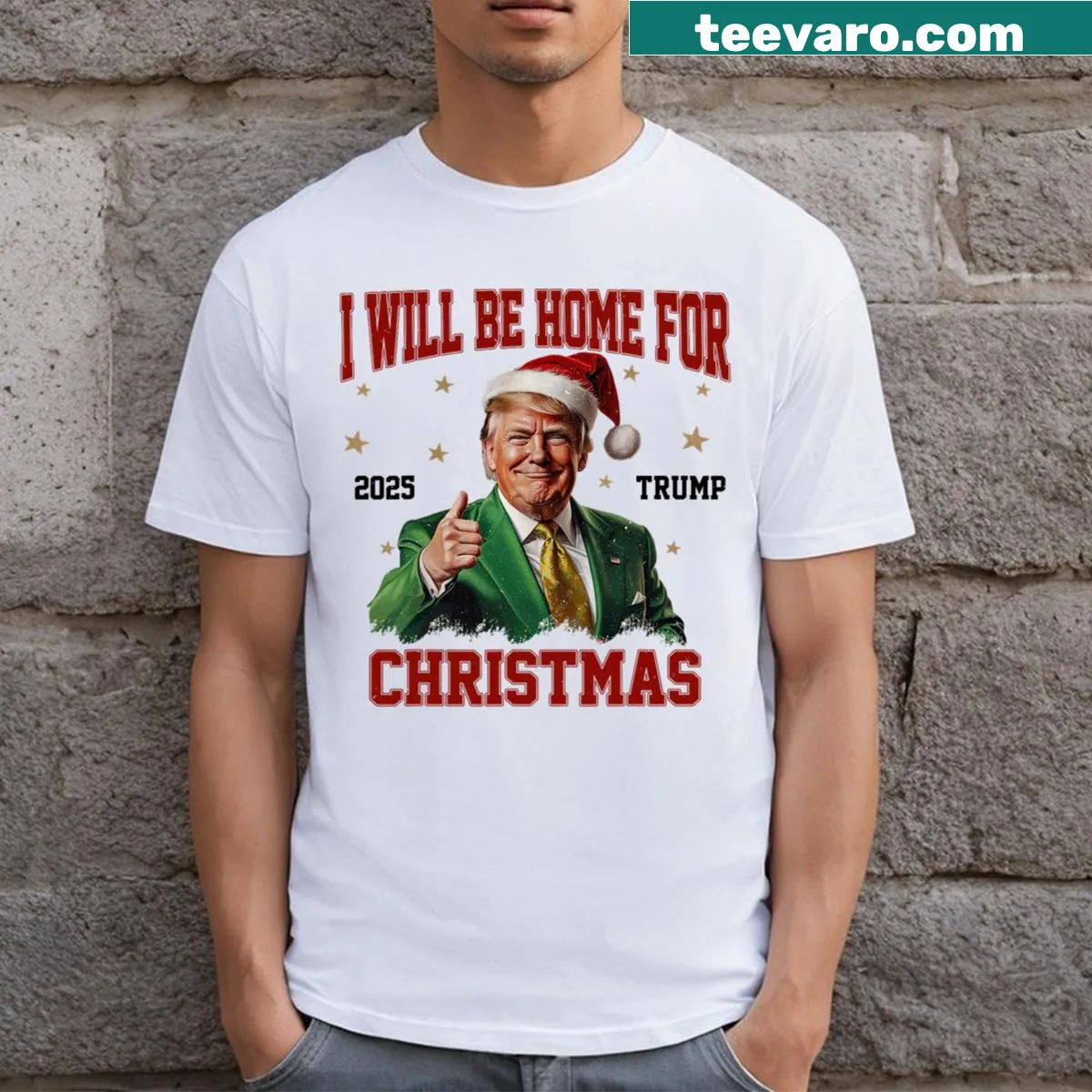 Funny Trump 2024 Christmas t-shirt with playful typography — on a men's t-shirt