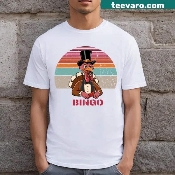 Thanksgiving T-shirt featuring a fun turkey bingo card design