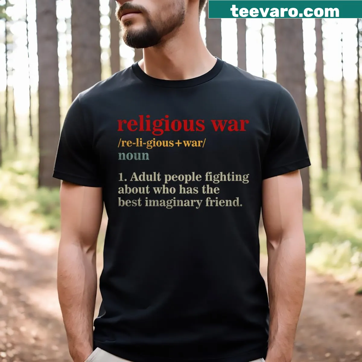 T-shirt with a vintage-style definition of religious war — on a men's t-shirt