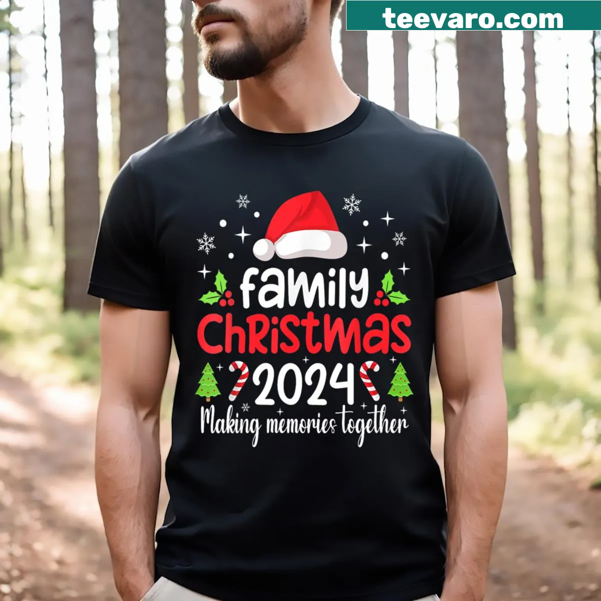 Women's Christmas matching squad t-shirt with Santa design — on a men's t-shirt