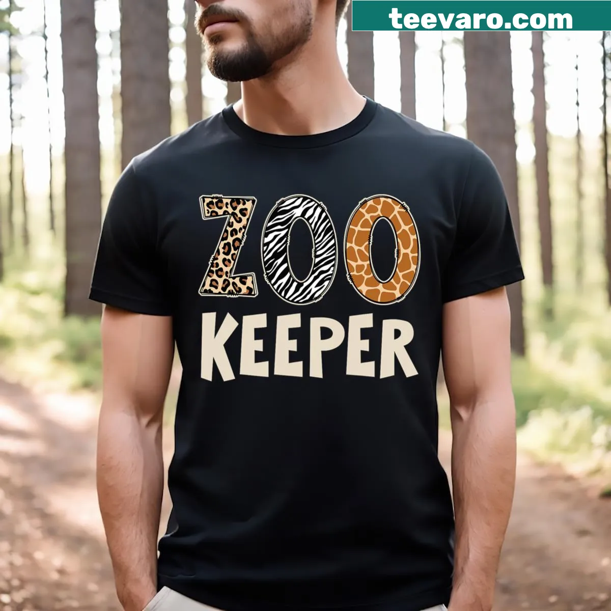 Fun zookeeper graphic t-shirt showcasing wildlife theme — on a men's t-shirt
