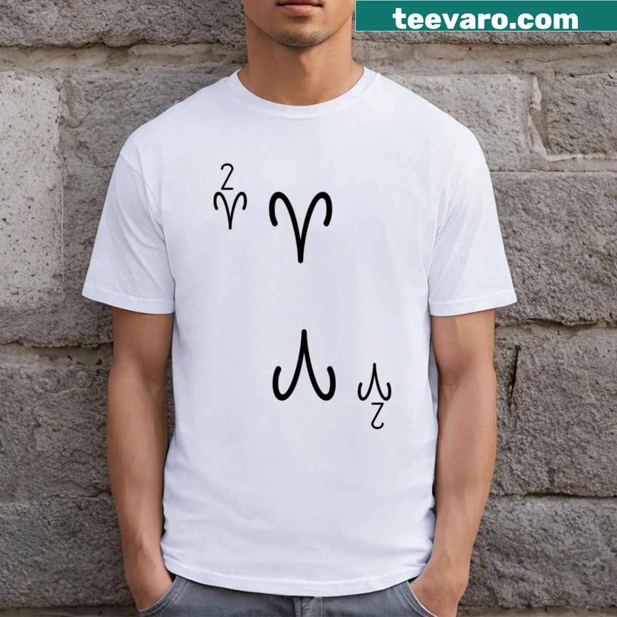 Graphic T-shirt featuring the Aries zodiac sign — on a men's t-shirt