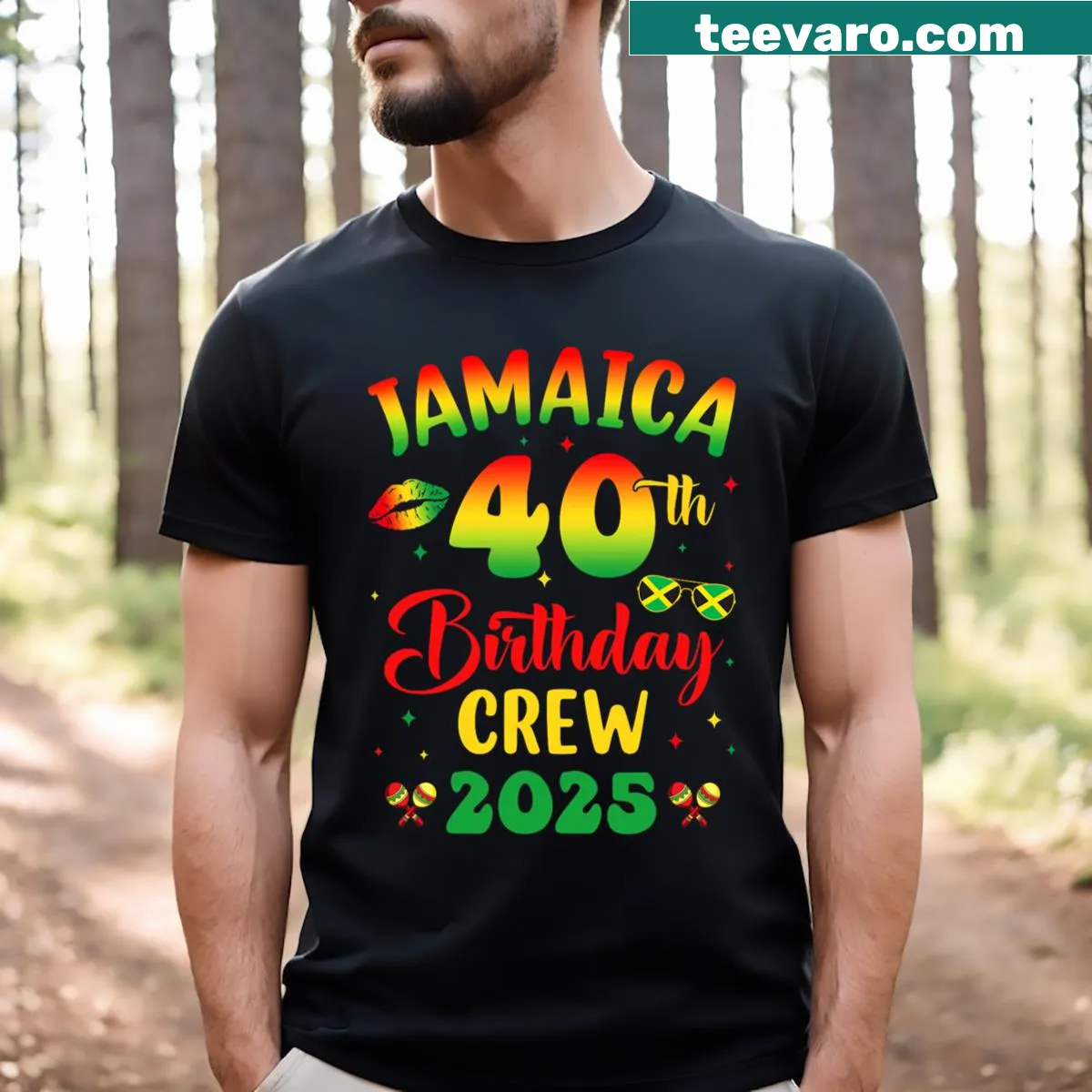 Birthday T-shirt for 40th birthday girl with Jamaican theme — on a men's t-shirt