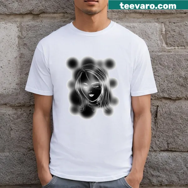 Minimalist T-shirt featuring a woman in a black bubble graphic