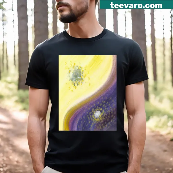 T-shirt with an abstract watercolor design of the yin yang symbol