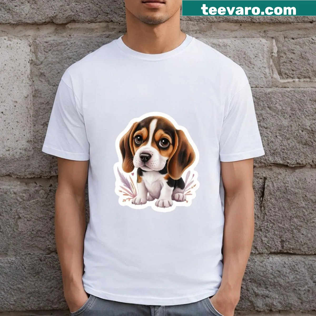 Adorable beagle graphic T-shirt — on a men's t-shirt