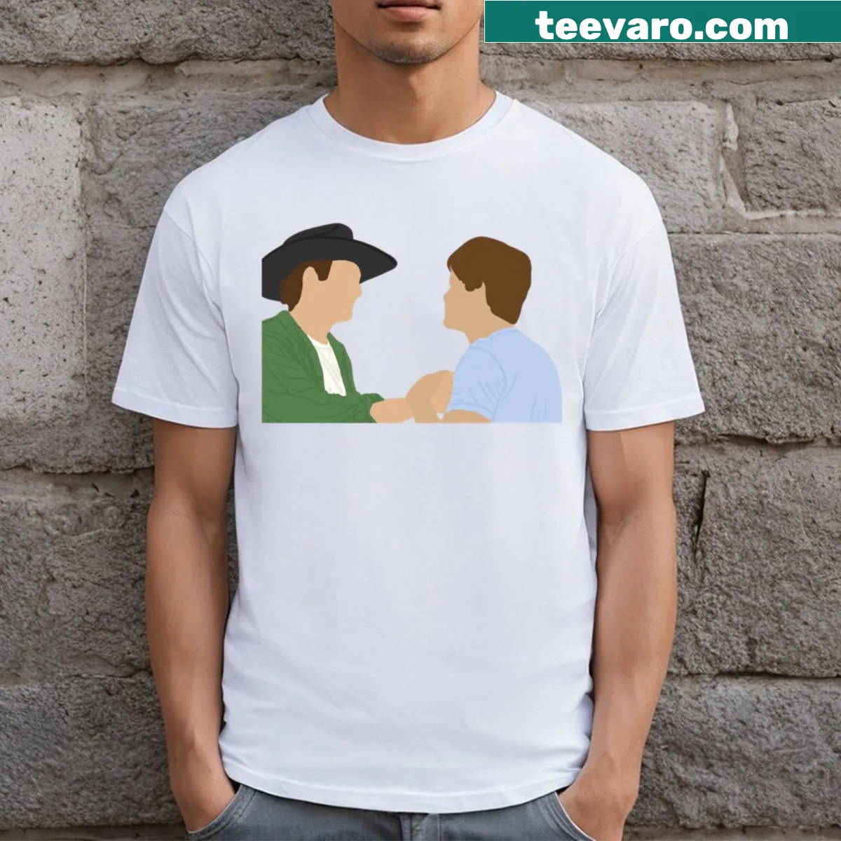 Friendship-themed T-shirt featuring Alex and Michael — on a men's t-shirt