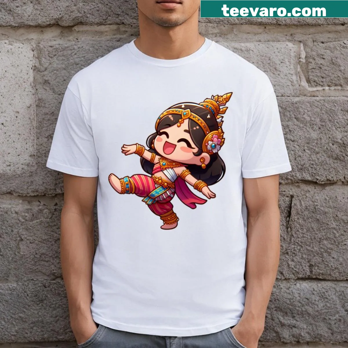 Elegant T-shirt depicting Thai dance — on a men's t-shirt
