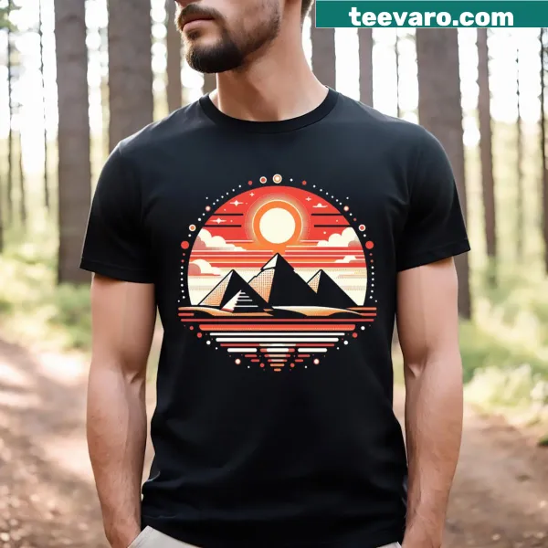 Illustration of ancient mysteries beneath a radiant sun T-shirt