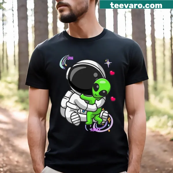Illustration of an astronaut named Jin in an army suit on a t-shirt.