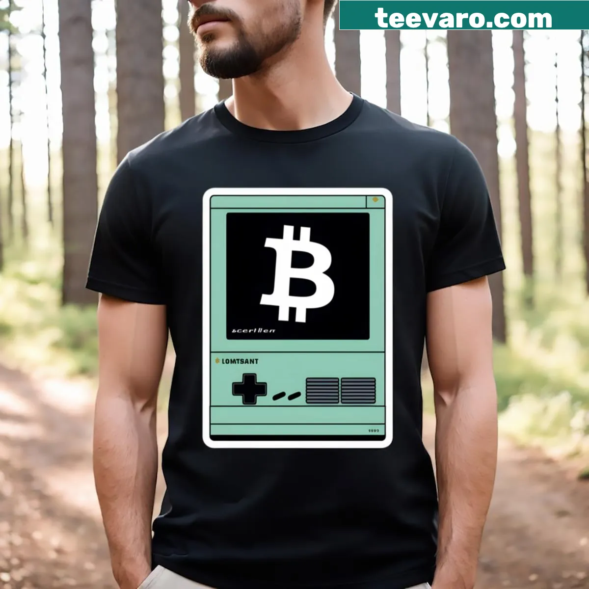 Inspiring Bitcoin t-shirt with the phrase 'Shine In The Crypto World' — on a men's t-shirt