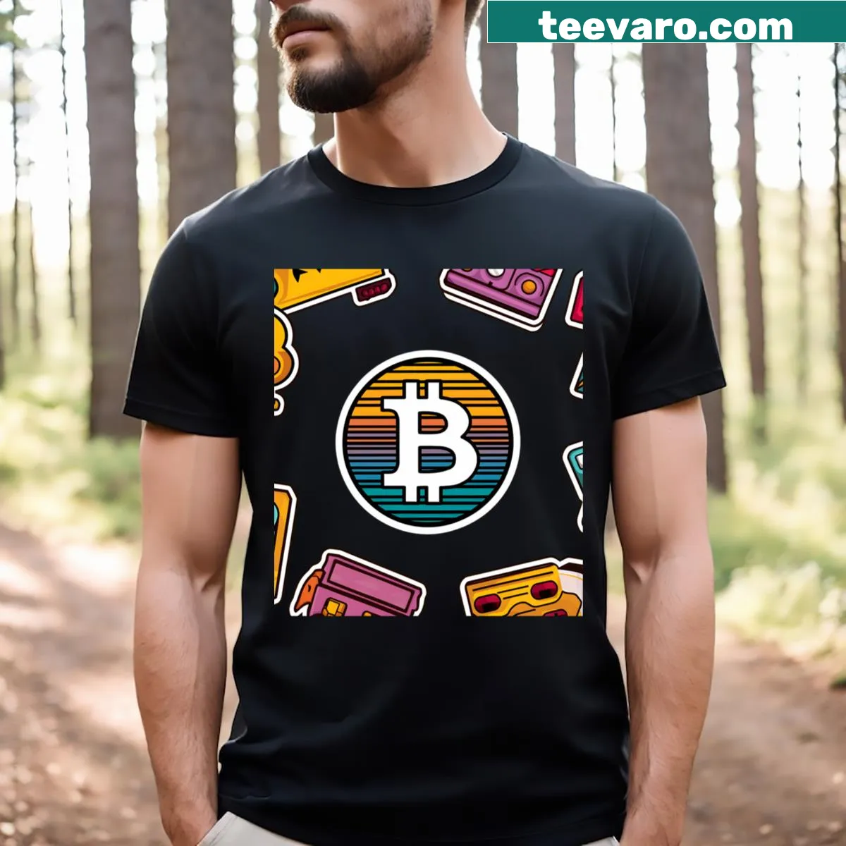 Bold Bitcoin t-shirt featuring 'Protecting Digital Assets' text — on a men's t-shirt