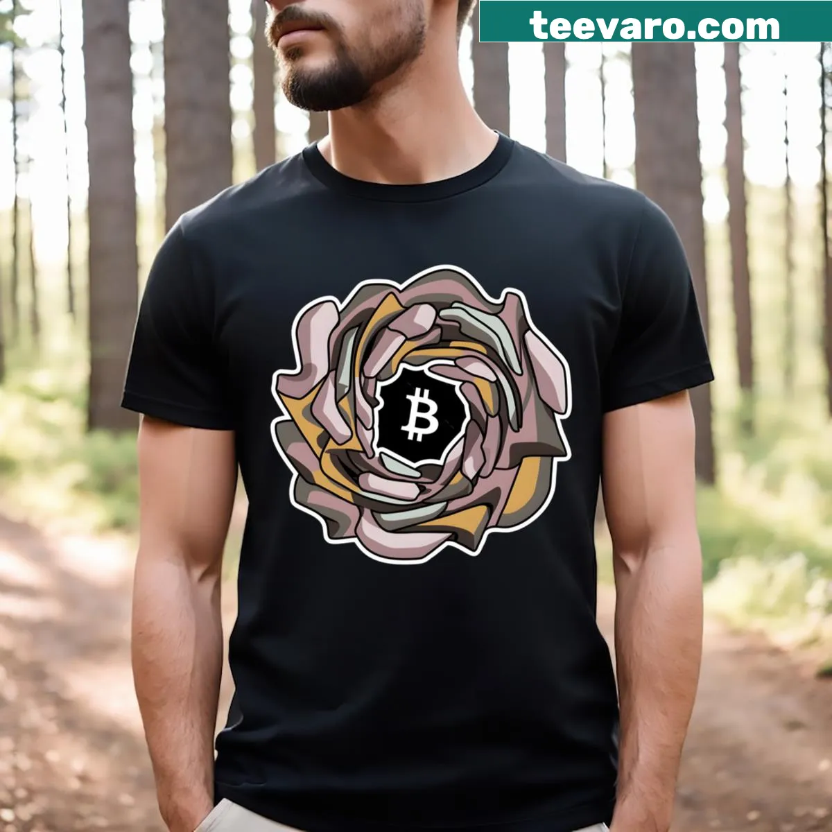 T-shirt with optimistic text about positive vibes in crypto — on a men's t-shirt