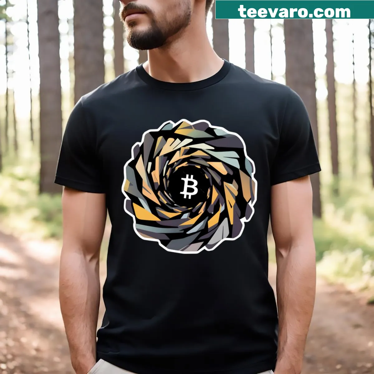 T-shirt with text about leading the digital frontier in Bitcoin — on a men's t-shirt