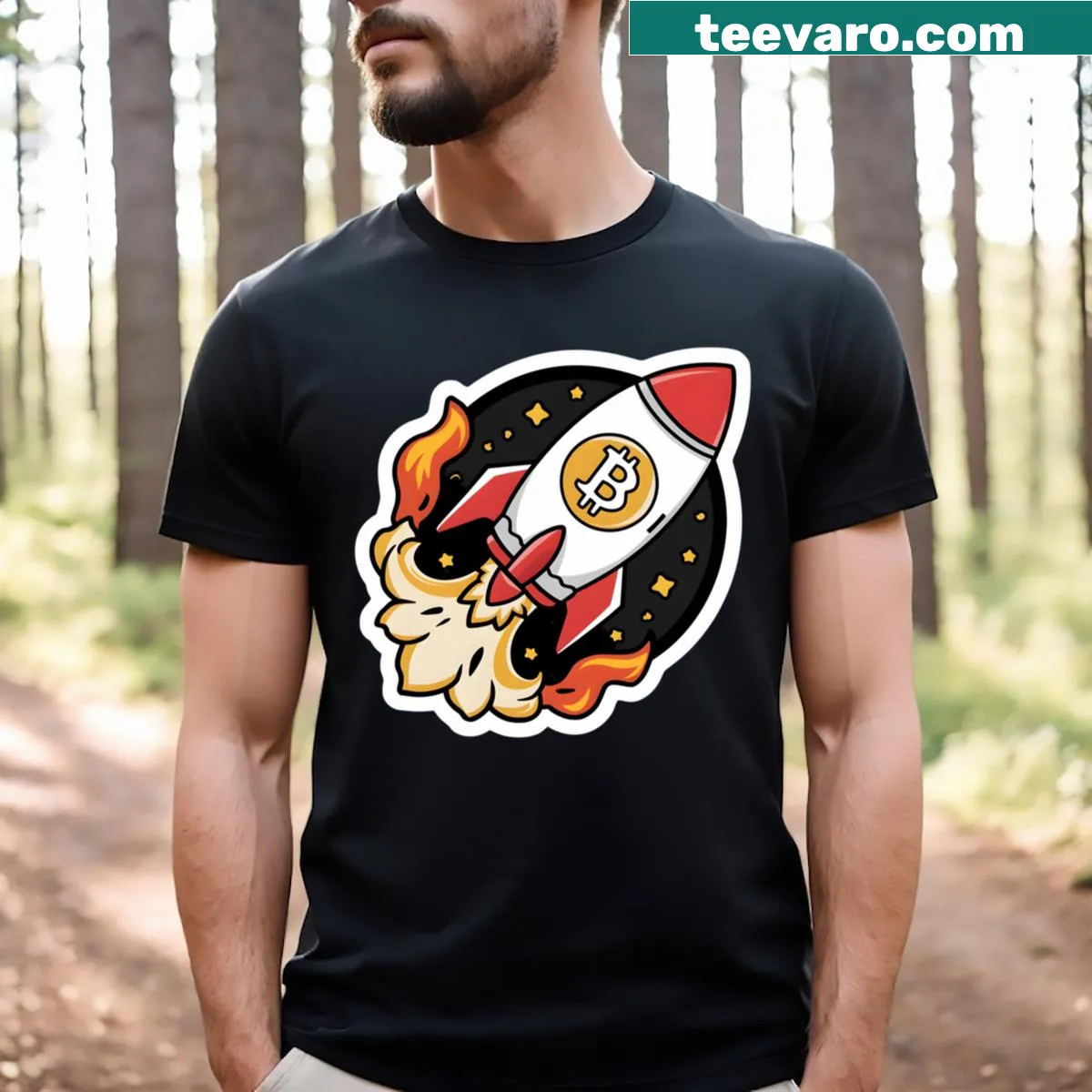Explorative Bitcoin t-shirt featuring 'Exploring Crypto Possibilities' text — on a men's t-shirt