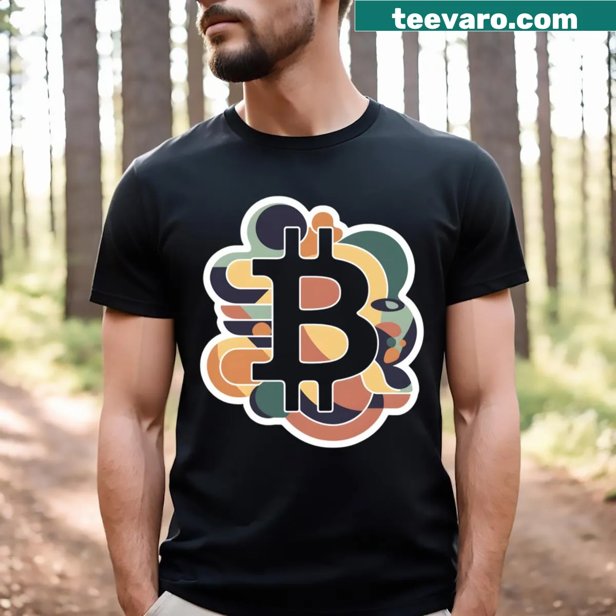 Inspirational Bitcoin-themed t-shirt showcasing cryptocurrency text design — on a men's t-shirt