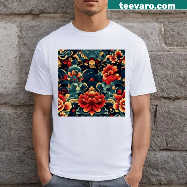 Illustrated T-shirt featuring intricate boho flower art