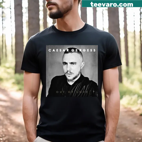 Illustrative T-shirt featuring Out Of Love cover art by Caesar Gergess