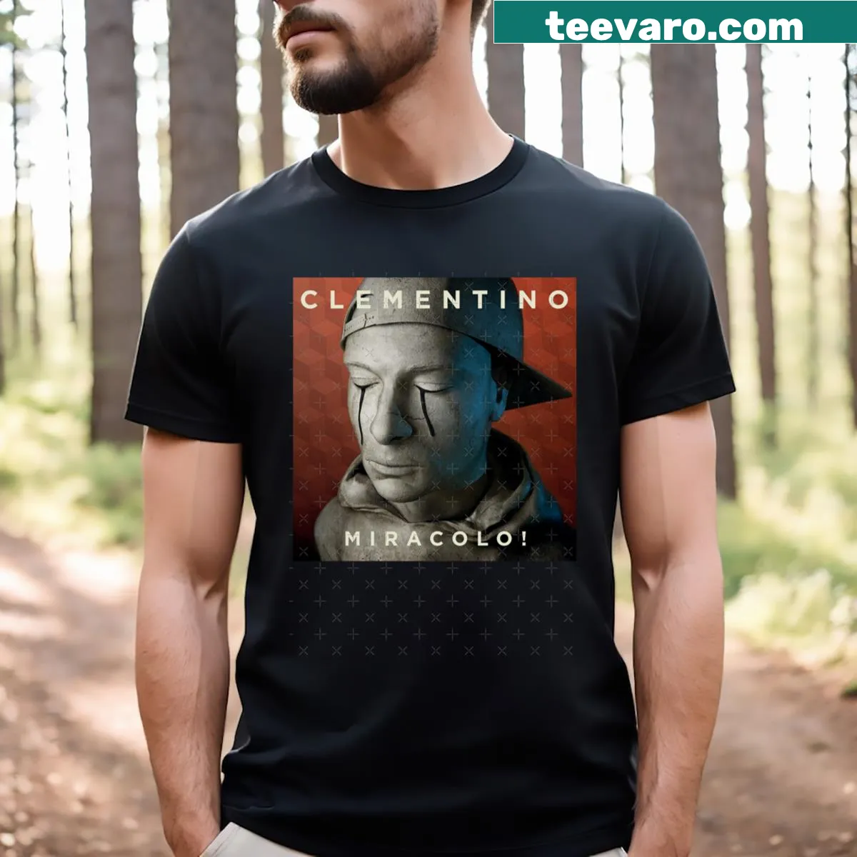 T-shirt featuring design inspired by Clementino's Miracolo! album — on a men's t-shirt