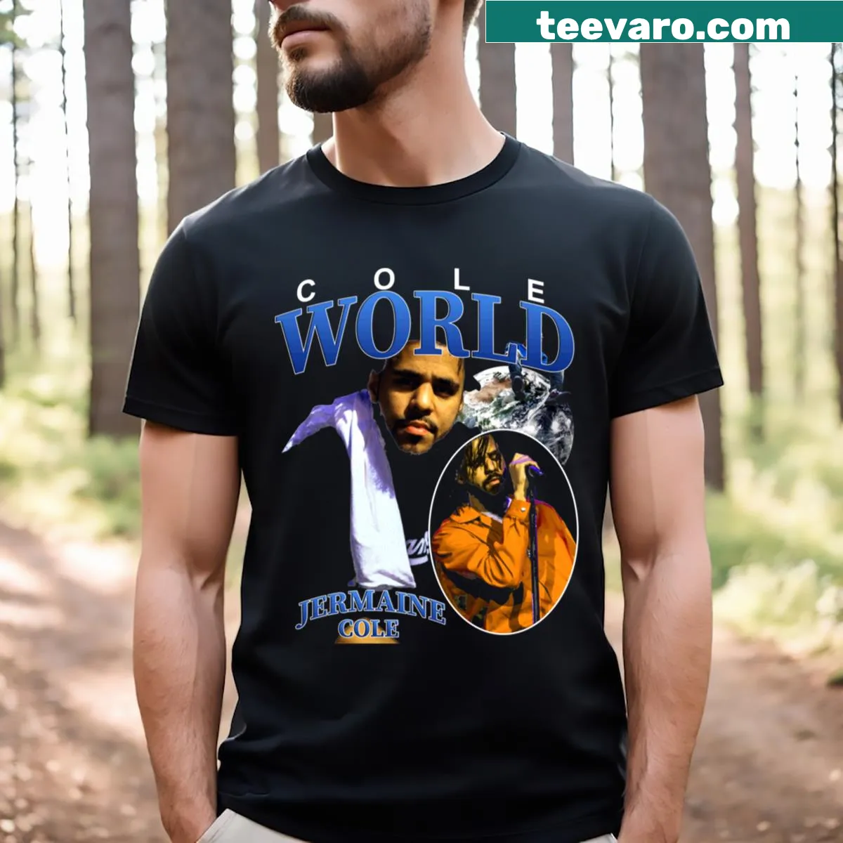 Illustrative T-shirt celebrating Jermaine Cole's artistry — on a men's t-shirt