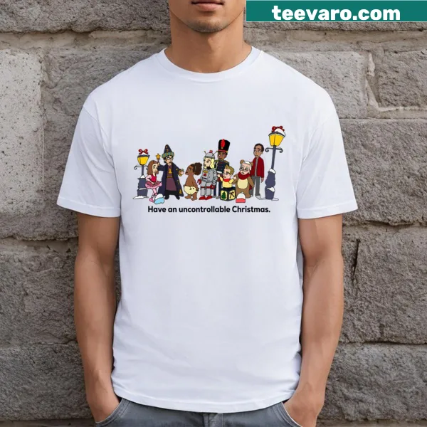 Vintage-style Community t-shirt featuring characters from Uncontrollable Christmas