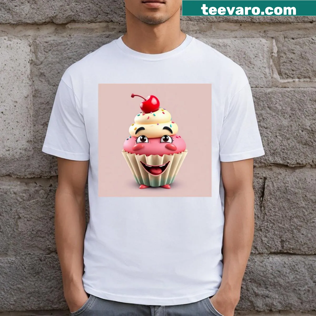 Fun T-shirt with a whimsical food pattern. — on a men's t-shirt