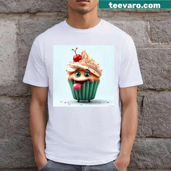 Fun cartoon food illustrations on T-shirt