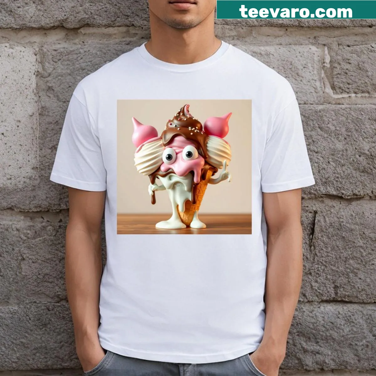 Cheerful cartoon food illustrations on T-shirt — on a men's t-shirt
