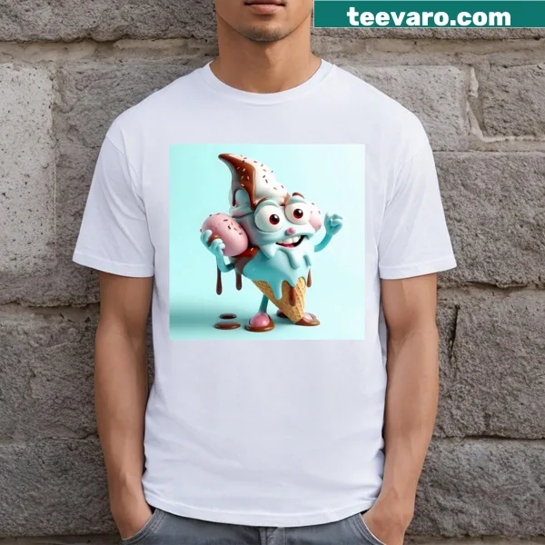 Humorous cartoon food graphics on T-shirt