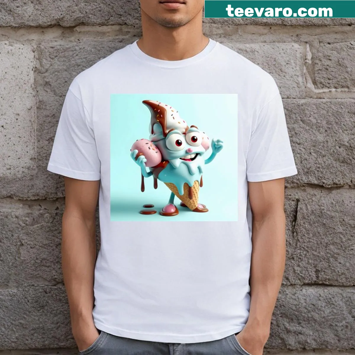 Humorous cartoon food graphics on T-shirt — on a men's t-shirt