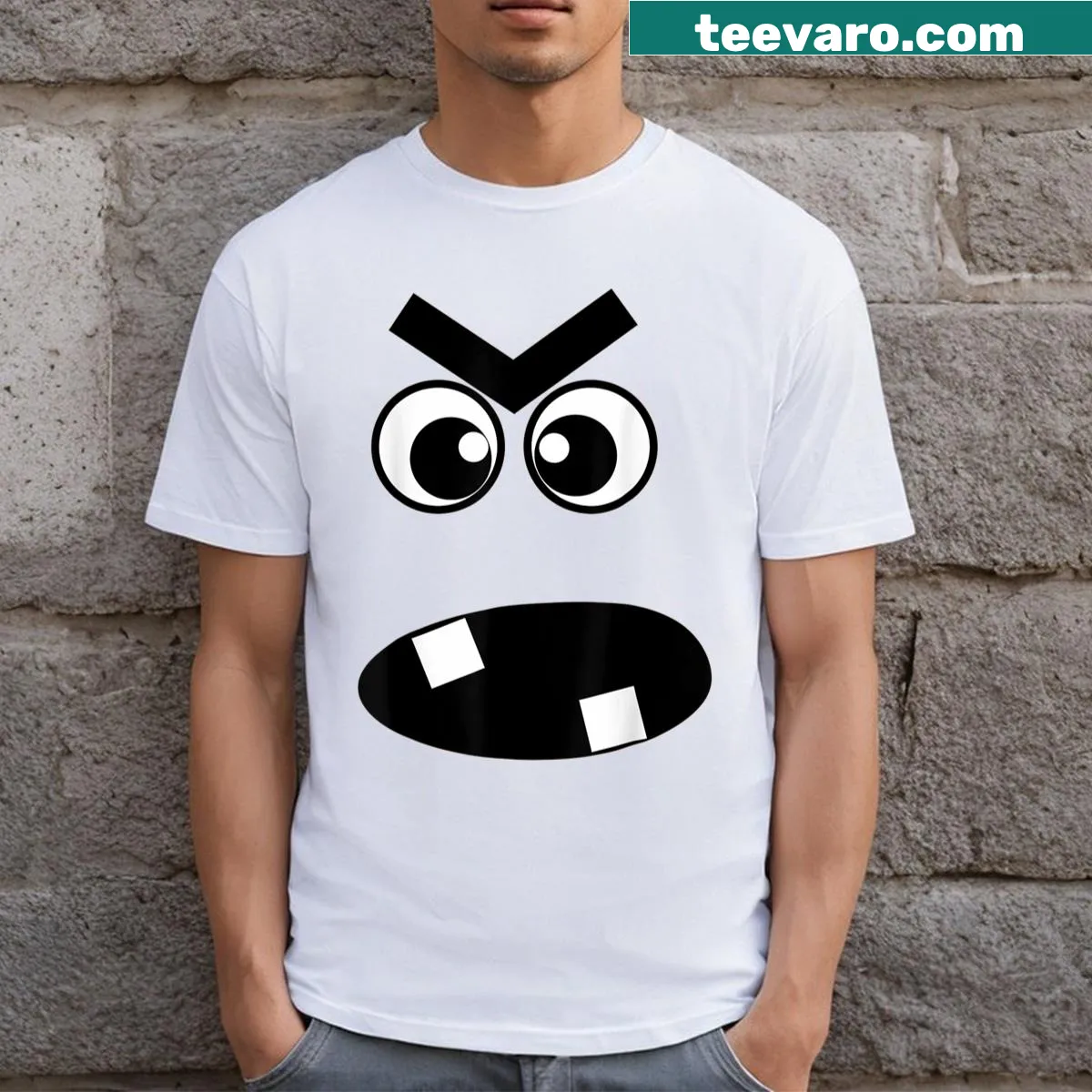 Funny cartoon carrot with a spooky face for kids Halloween T-shirt — on a men's t-shirt