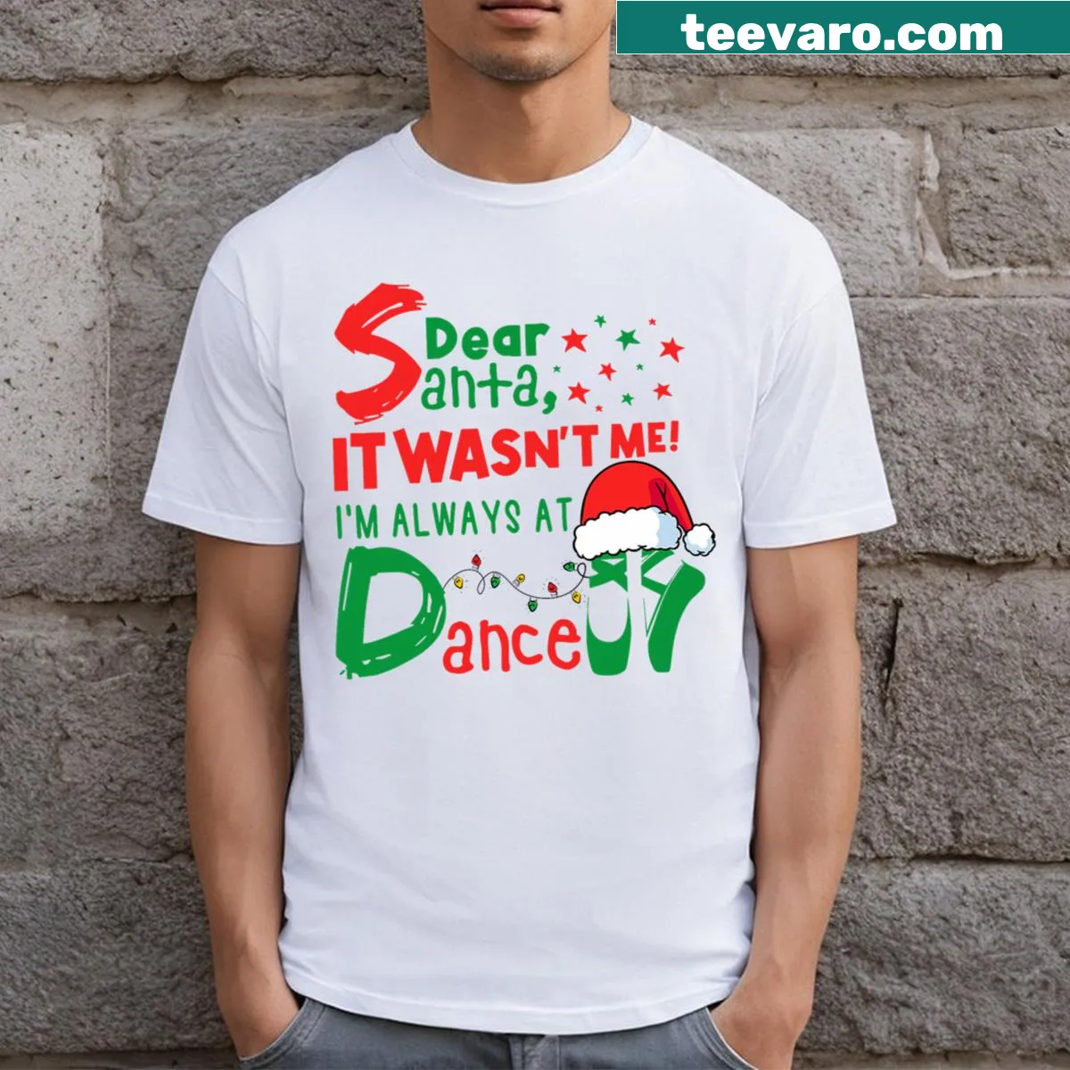 Funny Santa letter-themed ballet graphic on a t-shirt — on a men's t-shirt