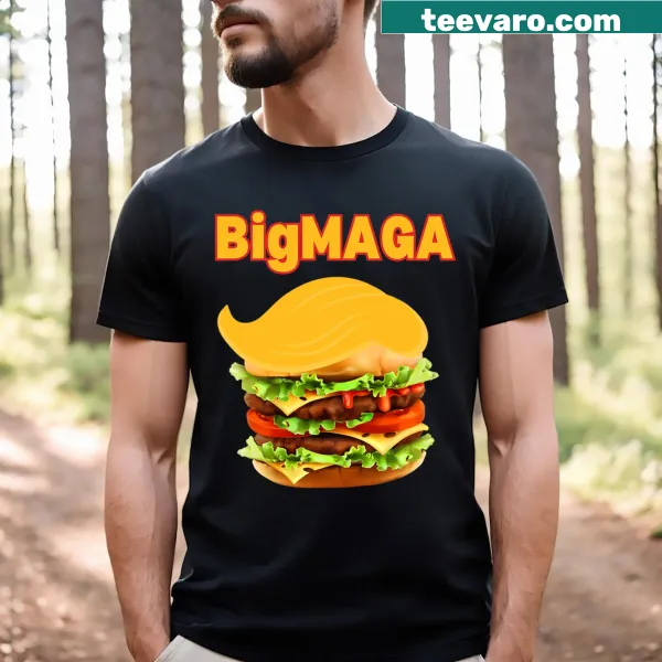 Funny T-shirt featuring a cartoon cheeseburger inspired by Donald Trump