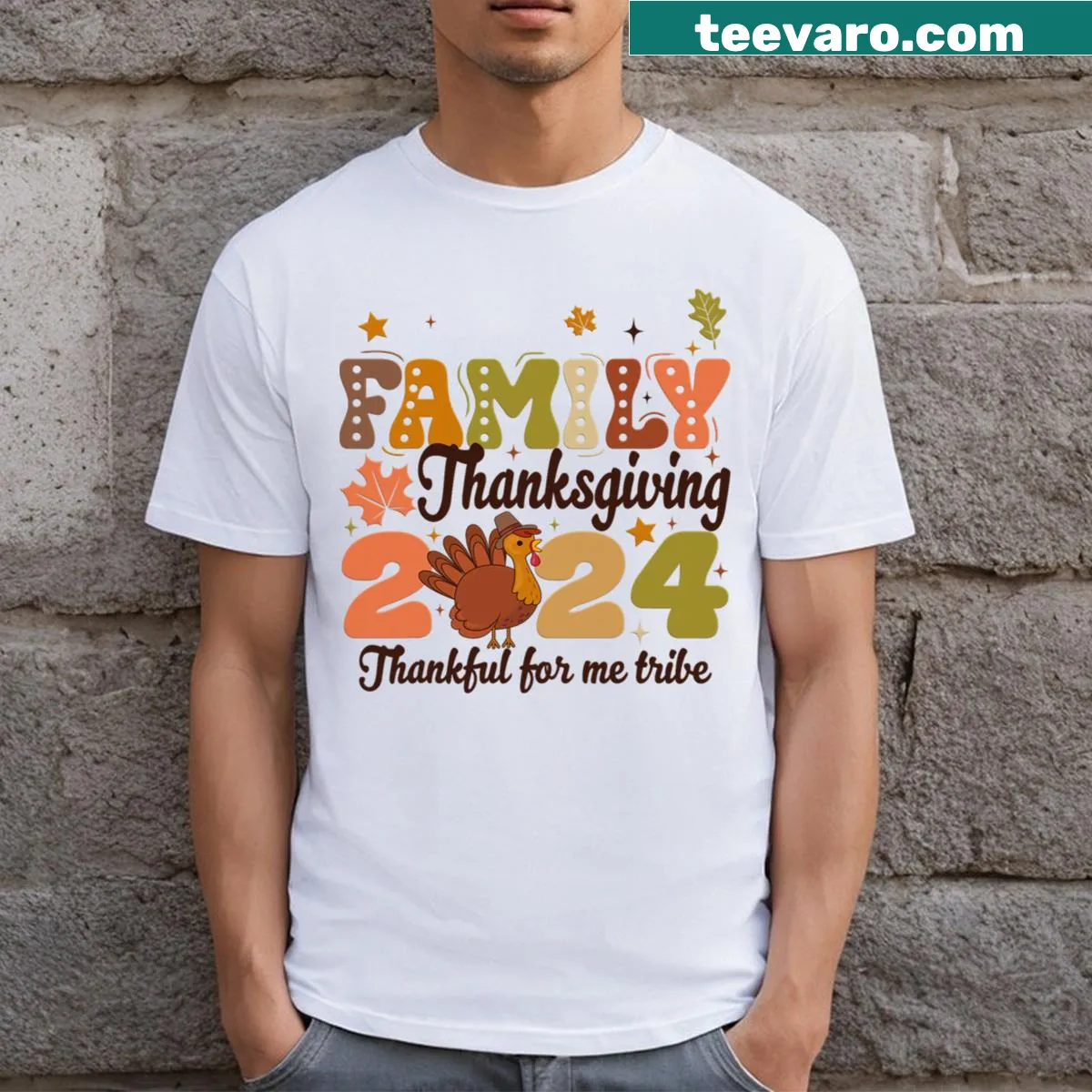 Thankful For My Tribe graphic t-shirt for Thanksgiving gatherings — on a men's t-shirt