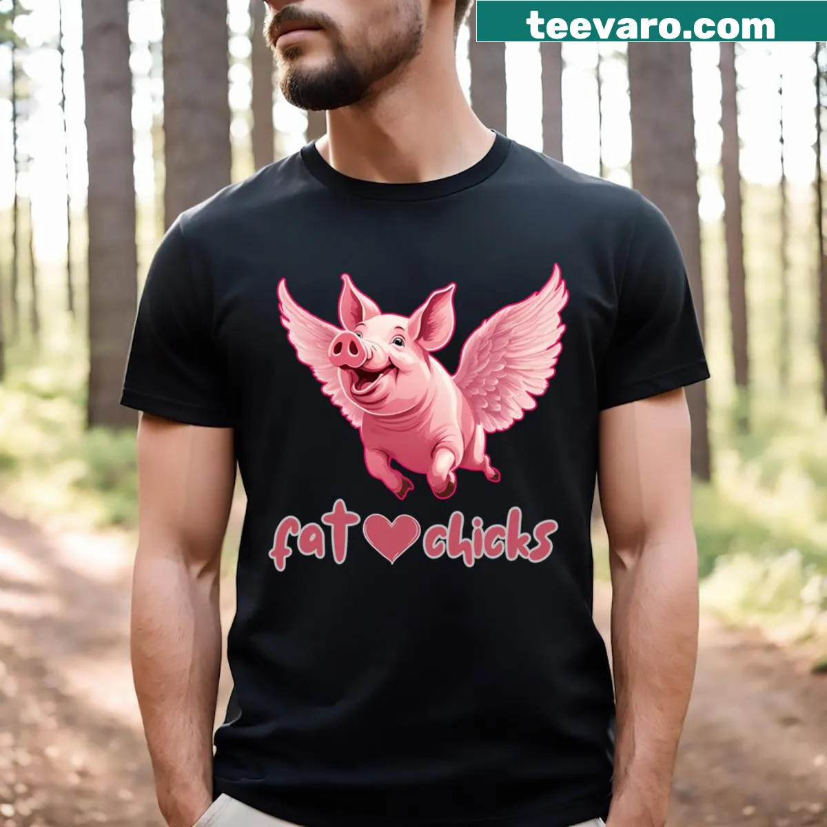Funny t-shirt featuring a flying pig and humorous text — on a men's t-shirt
