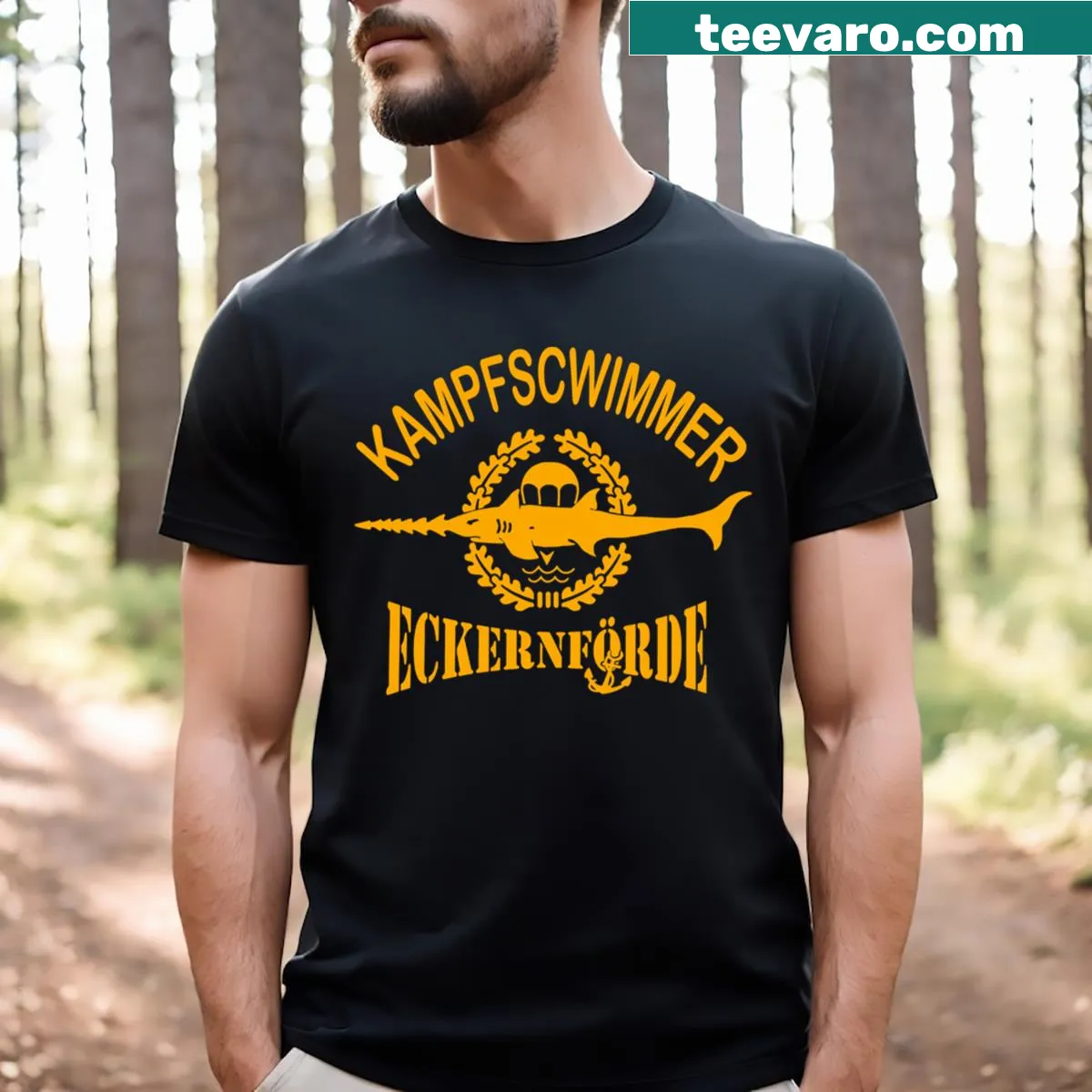 German Navy Seals Eckernforde shirt with bold text and emblem — on a men's t-shirt