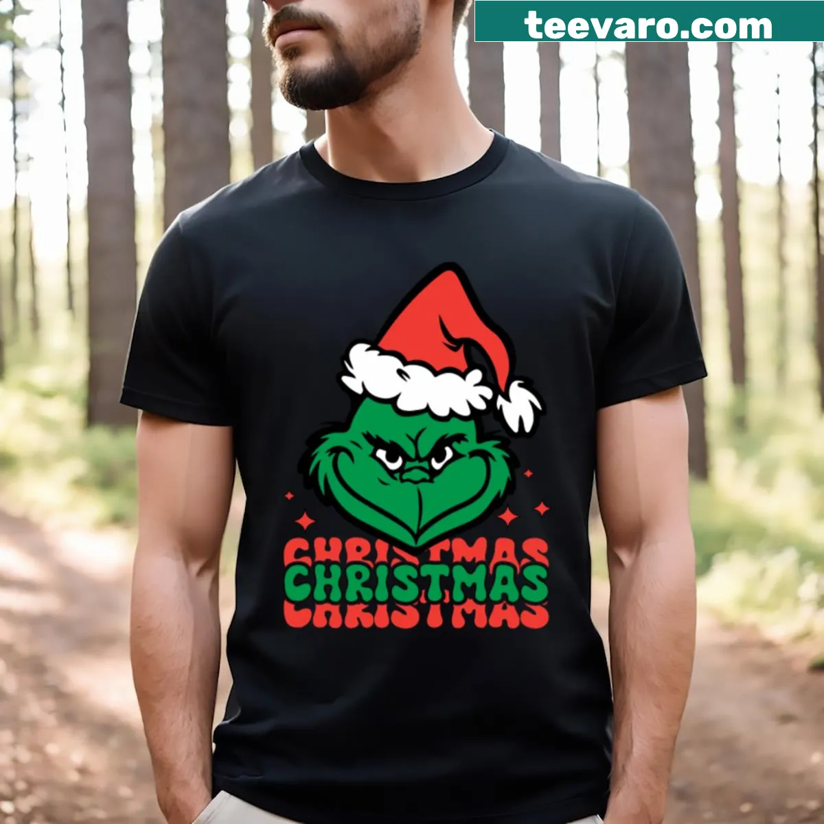 Cute family matching Christmas T-shirt featuring cheerful graphics — on a men's t-shirt