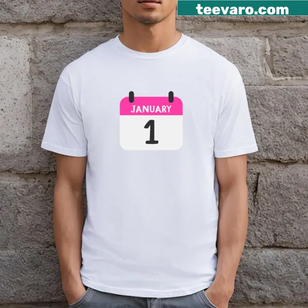 Hand-drawn calendar illustration for New Year Day on t-shirt