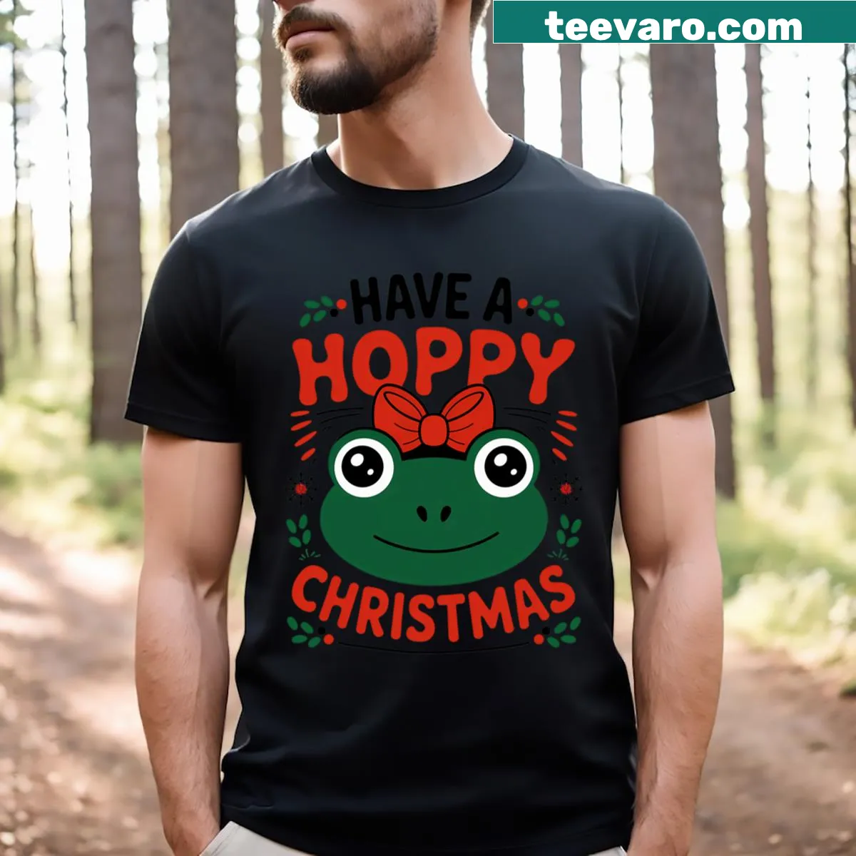 Cute Christmas frog design on a vintage-style t-shirt — on a men's t-shirt